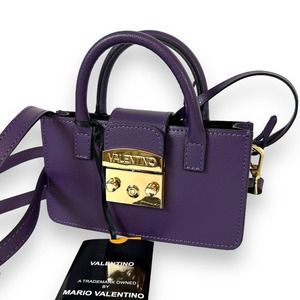 NWT Valentino Crossbody Bag Poppy Bonbonniere Micro Grained Purple Leather Purse